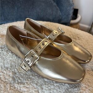 Steve Madden Burkett Gold Square Toe Ballet Flat many sizes NWT SPRING Gorgeous